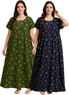 bahumaan Women Nighty(Dark Blue, Dark Green)