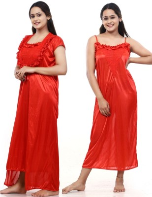 HR creation Women Nighty with Robe(Red)