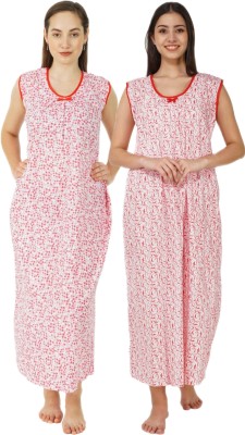 OMNEY Women Nighty(Red, White)