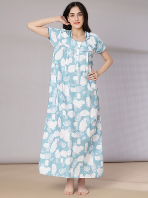 V-MART Women Nighty(Blue, White)