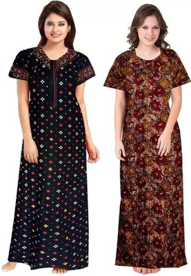 Toomley Women Nighty(Blue, Brown)