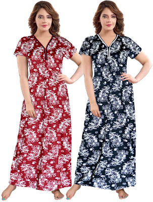 Hans Fashion ENT Women Nighty(Maroon, Black)