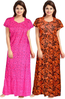 KrishvProducts Women Nighty(Red, Pink)