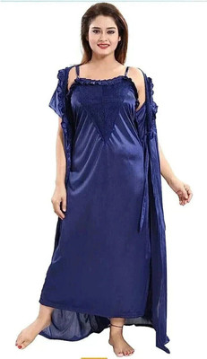 HouseOfCommon Women Nighty with Robe(Blue)