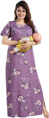 SHOPPING STATION Women Maternity/Nursing Nighty(Purple)