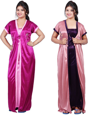 BAILEY SELLS Women Nighty with Robe(Pink, Beige)