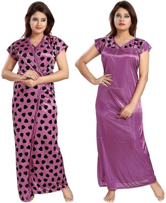 Mixopia Women Nighty with Robe(Purple)