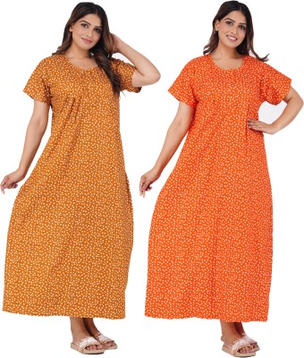 FAVNIC Women Nighty(Green, Orange)