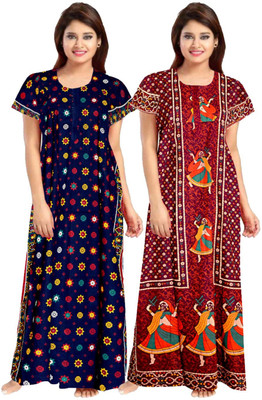 becooper Women Nighty(Blue, Maroon)