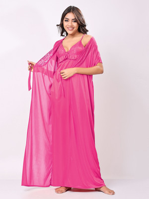 NIGHT KEYS Women Nighty with Robe(Multicolor)