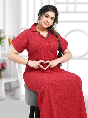 ZAIRRA Women Nighty(Red)