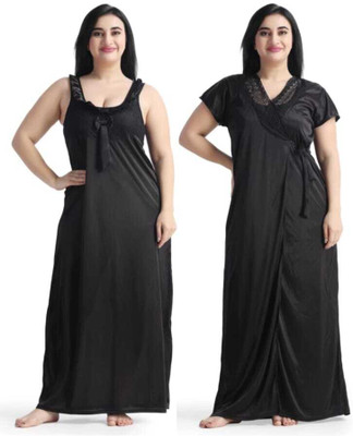 NIGHTGIRL Women Nighty Set(Black)