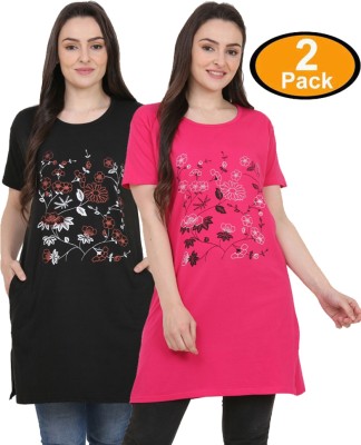 CRAFTLY Women Nightshirts(Black, Pink)