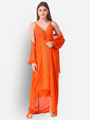 DreamBe Women Nighty with Robe(Orange)