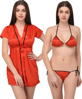 POSU TRENDZ Women Robe and Lingerie Set(Red)