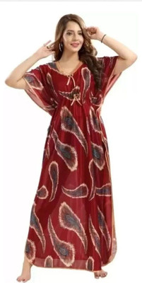 HR creation Women Nighty with Robe(Maroon, Multicolor)