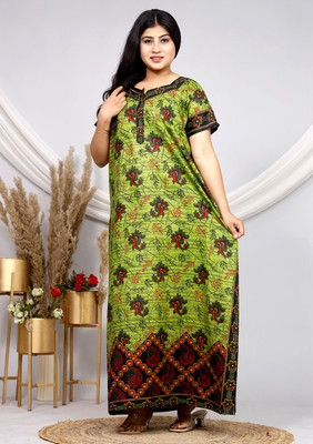 Ravi Gold Print Women Nighty(Multicolor)