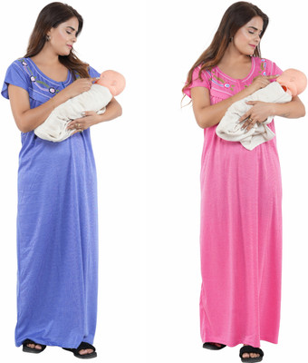 Meta Cool Women Maternity/Nursing Nighty(Multicolor)