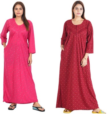 Asaaskm Women Nighty Set(Pink, Maroon)