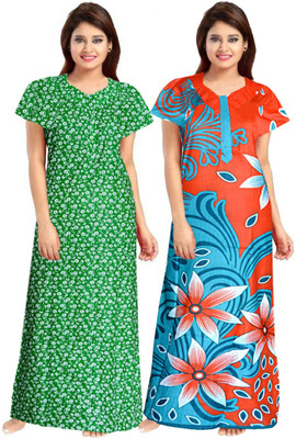 Hans Fashion ENT Women Nighty(Green, Orange)