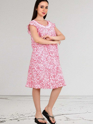LDHSATI Women Nighty(White, Pink)