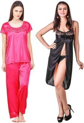 Boosah Women Nighty(Pink, Black)