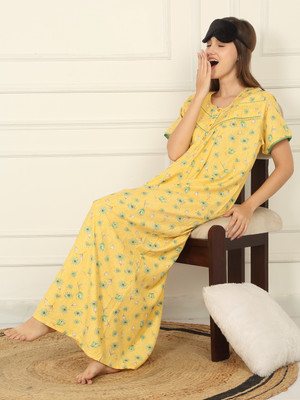SWEET DREAMS Women Nightdress(Yellow)
