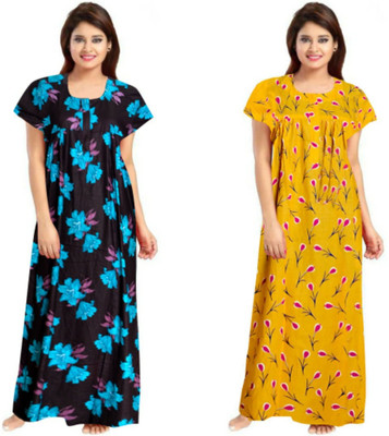 Sarika Fashion Women Nighty Set(Blue, Yellow)