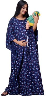 CLYMAA Women Maternity/Nursing Nighty(Dark Blue)