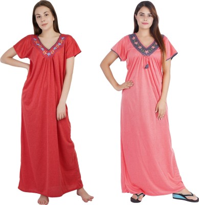 NACNO Women Nighty Set(Maroon, Pink)