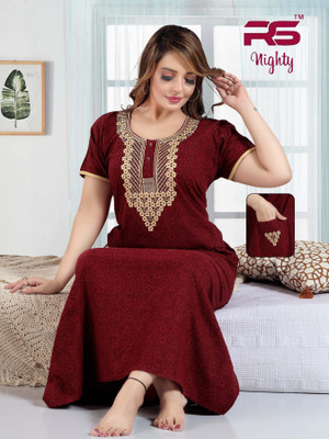SHLOKE Women Nighty(Maroon)