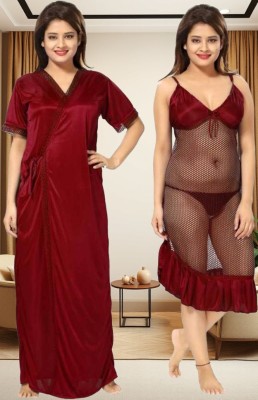 Bombshell Women Nighty with Robe(Red)