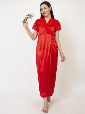 Avyay Women Nighty with Robe(Red)