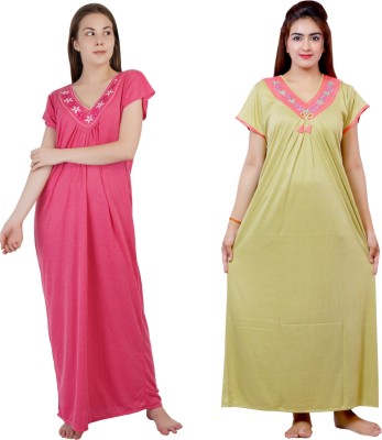 NACNO Women Nighty(Pink, Green)