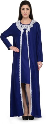 patrorna Women Nighty with Robe(Dark Blue)