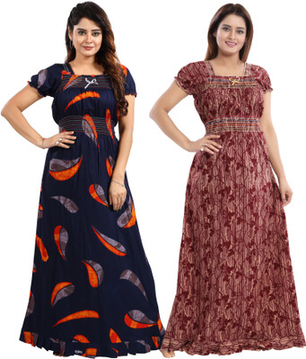 INNER BEATS Women Nighty Set(Maroon, Blue)