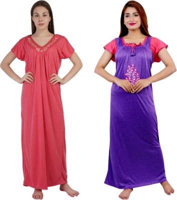 NACNO Women Nighty(Red, Purple)