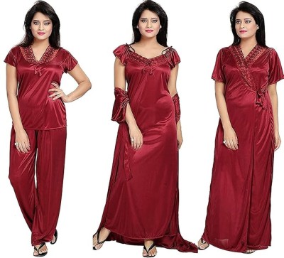 MKTRADERS Women Nighty Set(Maroon)