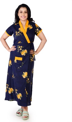 karni kripa Women Nighty with Robe(Dark Blue, Yellow)