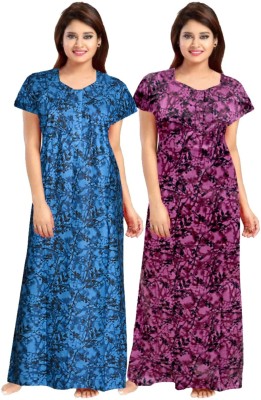 Gorangani Women Nighty Set(Blue, Purple)