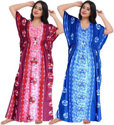 Lalit Mahesawri Women Nighty Set(Maroon, Blue)