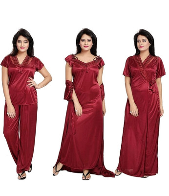 HouseOfCommon Women Nighty Set(Maroon)