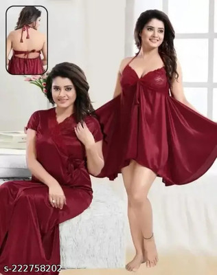 DIVYASTRI FASHION Women Solid Maroon Night Suit Set