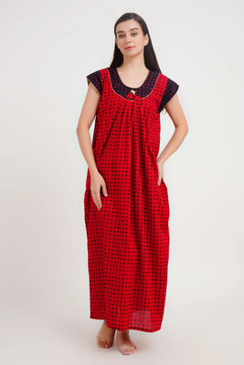 shardatextile Women Nighty(Red, Black)