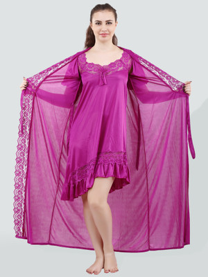 DreamBe Women Nighty with Robe(Purple)