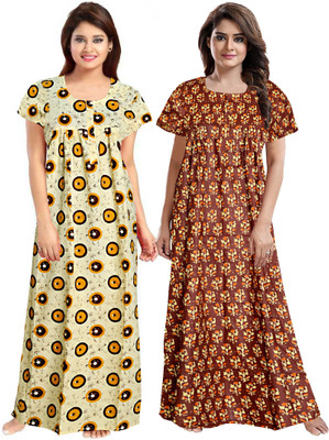 Parth Fashion Women Nighty(Maroon, Yellow)
