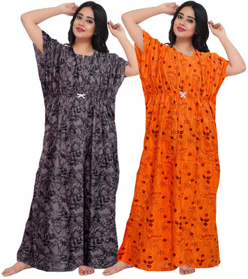 Parth Fashion Women Nighty(Grey, Orange)