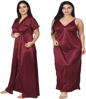 CAT LEYER Women Nighty with Robe(Brown)