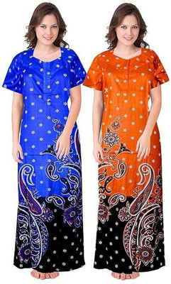 Bajrang Enterprises Women Nighty(Blue, Orange)