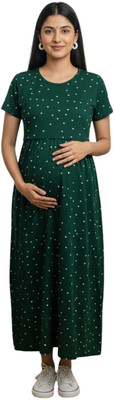 Juana Women Maternity/Nursing Nighty(Green, White)